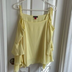 Yellow Vince camuto cold shoulder ruffle sleeve top worn once size L